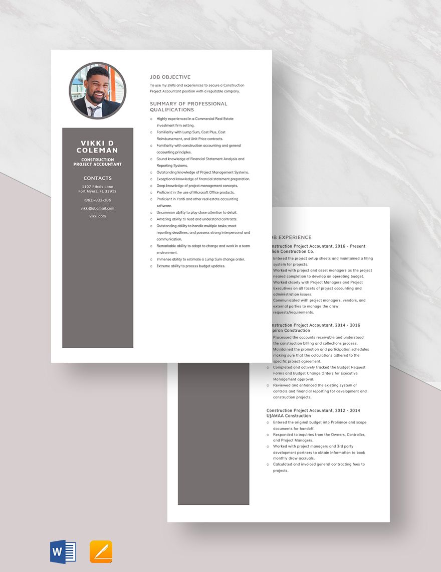Construction Project Accountant Resume