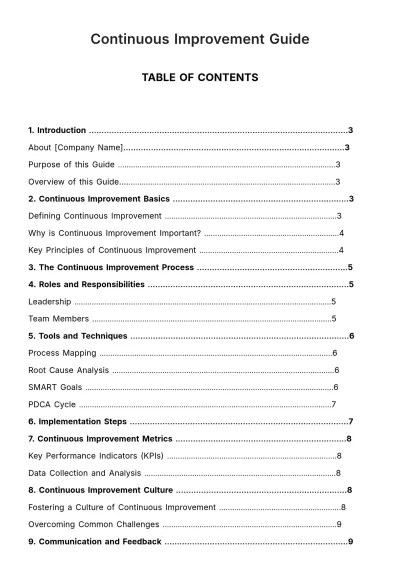Free Continuous Improvement Guide HR Template to Edit Online