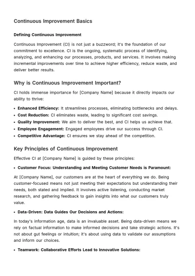 Free Continuous Improvement Guide HR Template to Edit Online