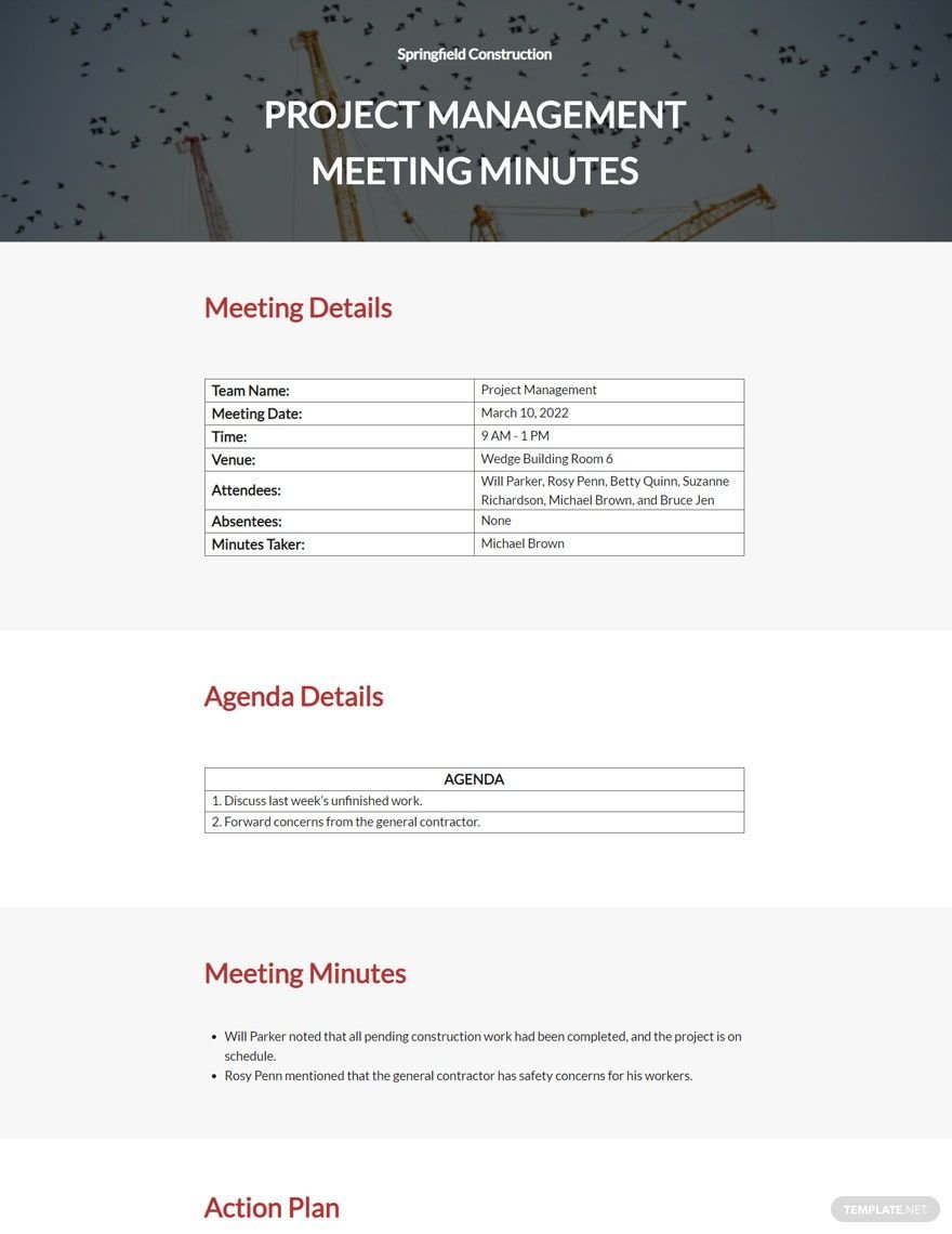Construction Meeting Minutes Template