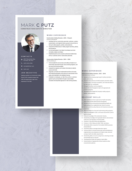 Construction Safety Director Resume Download