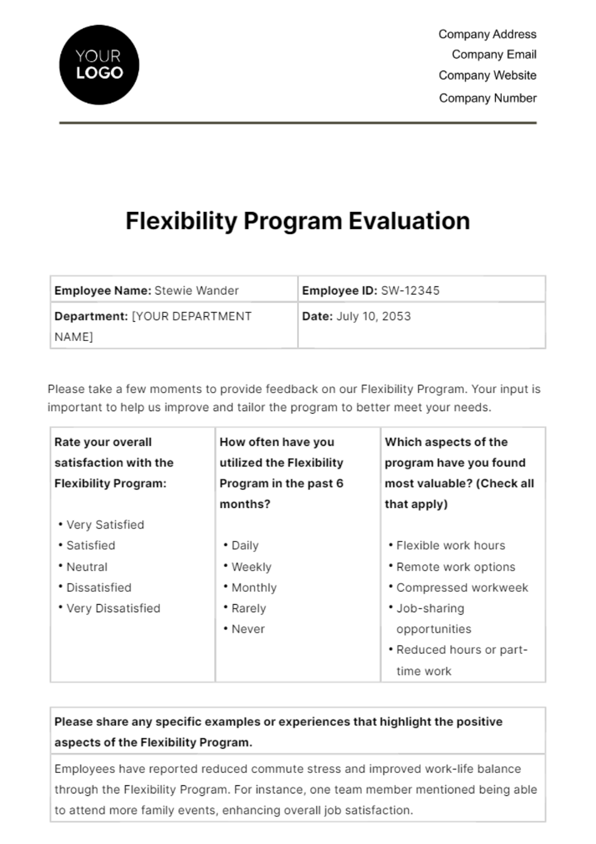 Flexibility Program Evaluation HR Template