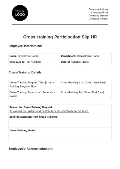 Free Cross-training Participation Slip HR Template to Edit Online