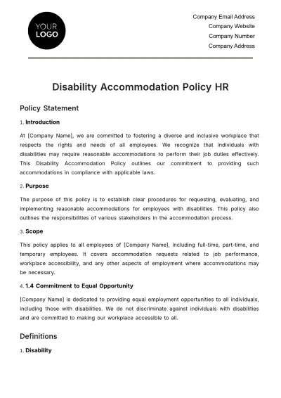 Free Disability Accommodation Policy HR Template to Edit Online