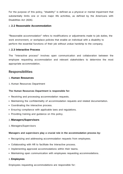 Free Disability Accommodation Policy HR Template to Edit Online