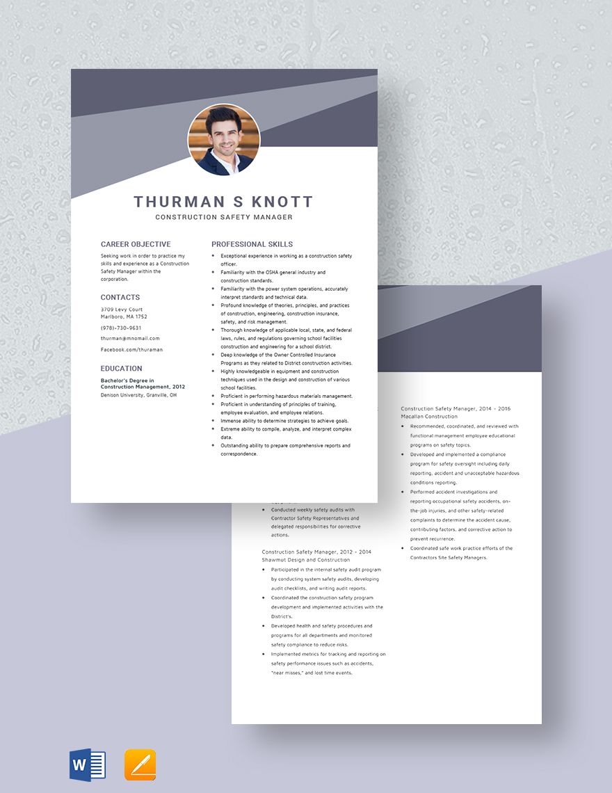 Construction Safety Manager Resume