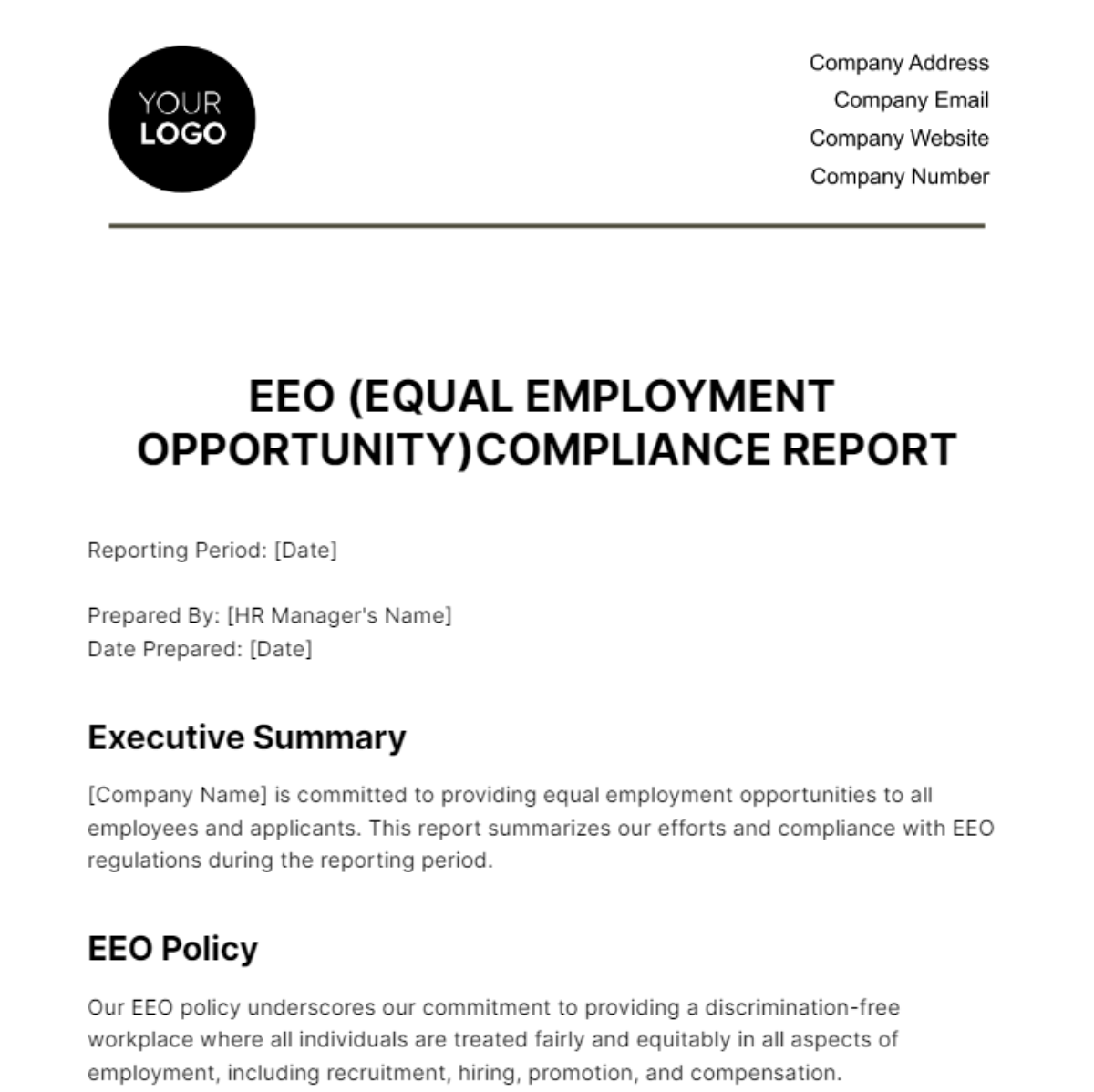 EEO (Equal Employment Opportunity) Compliance Report HR Template