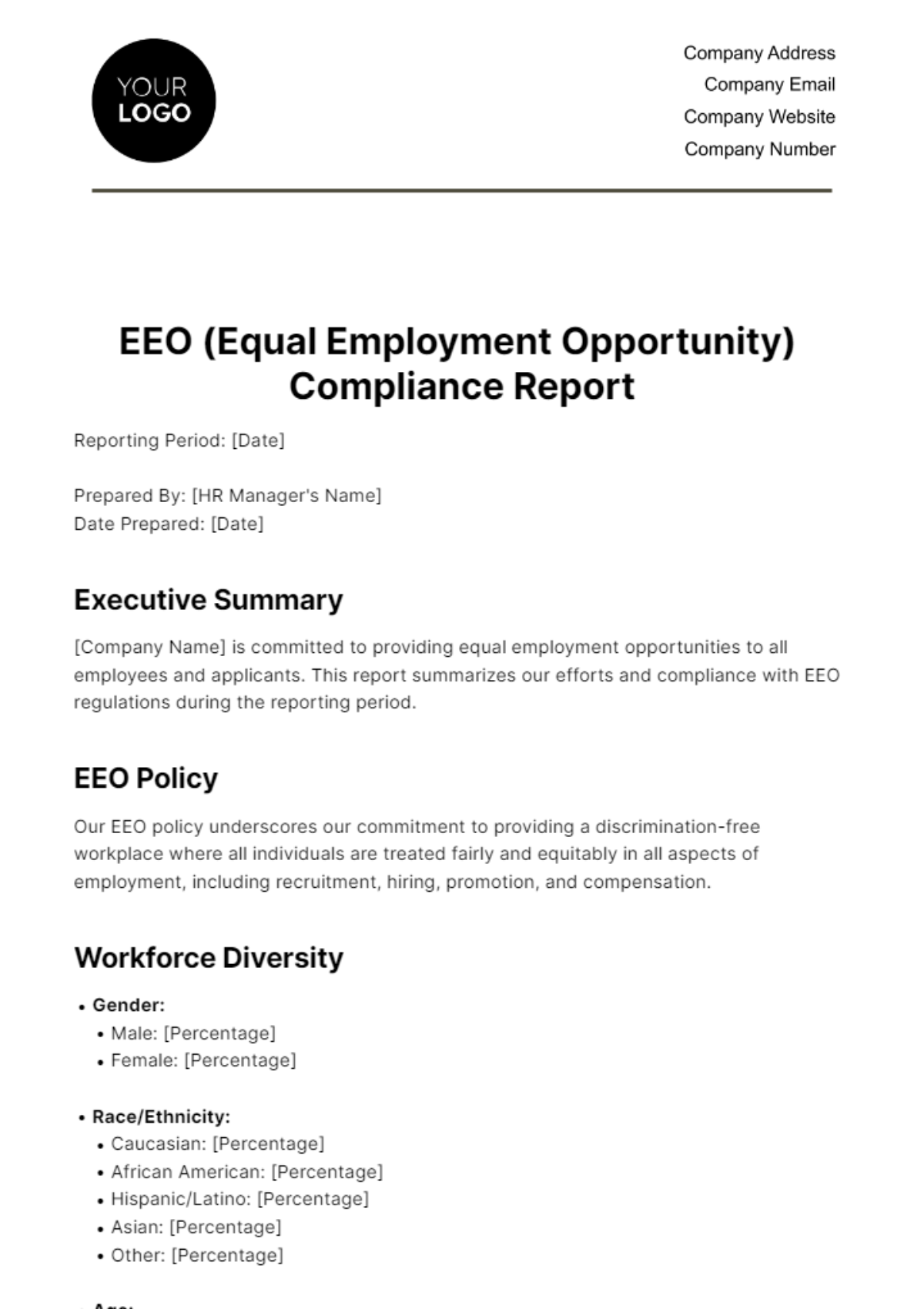 Free EEO (Equal Employment Opportunity) Compliance Report HR Template