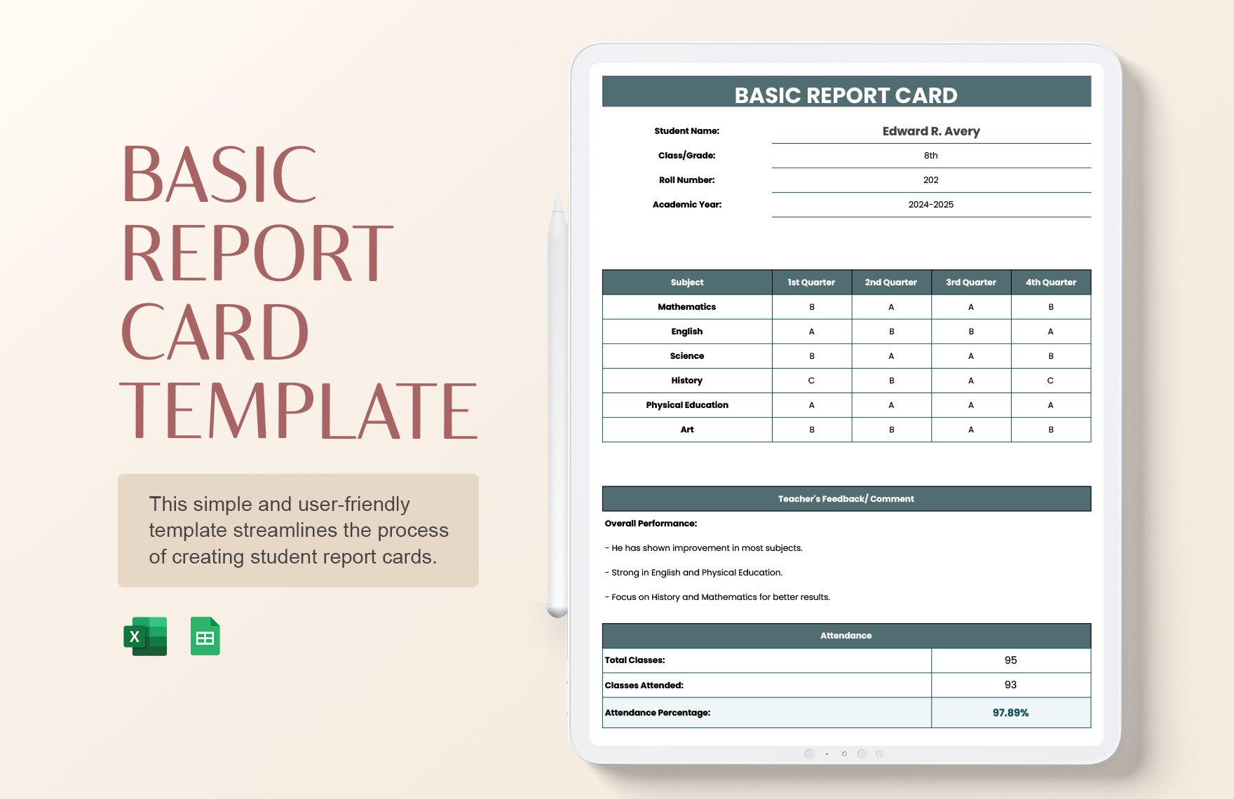 Free Basic Report Card Template