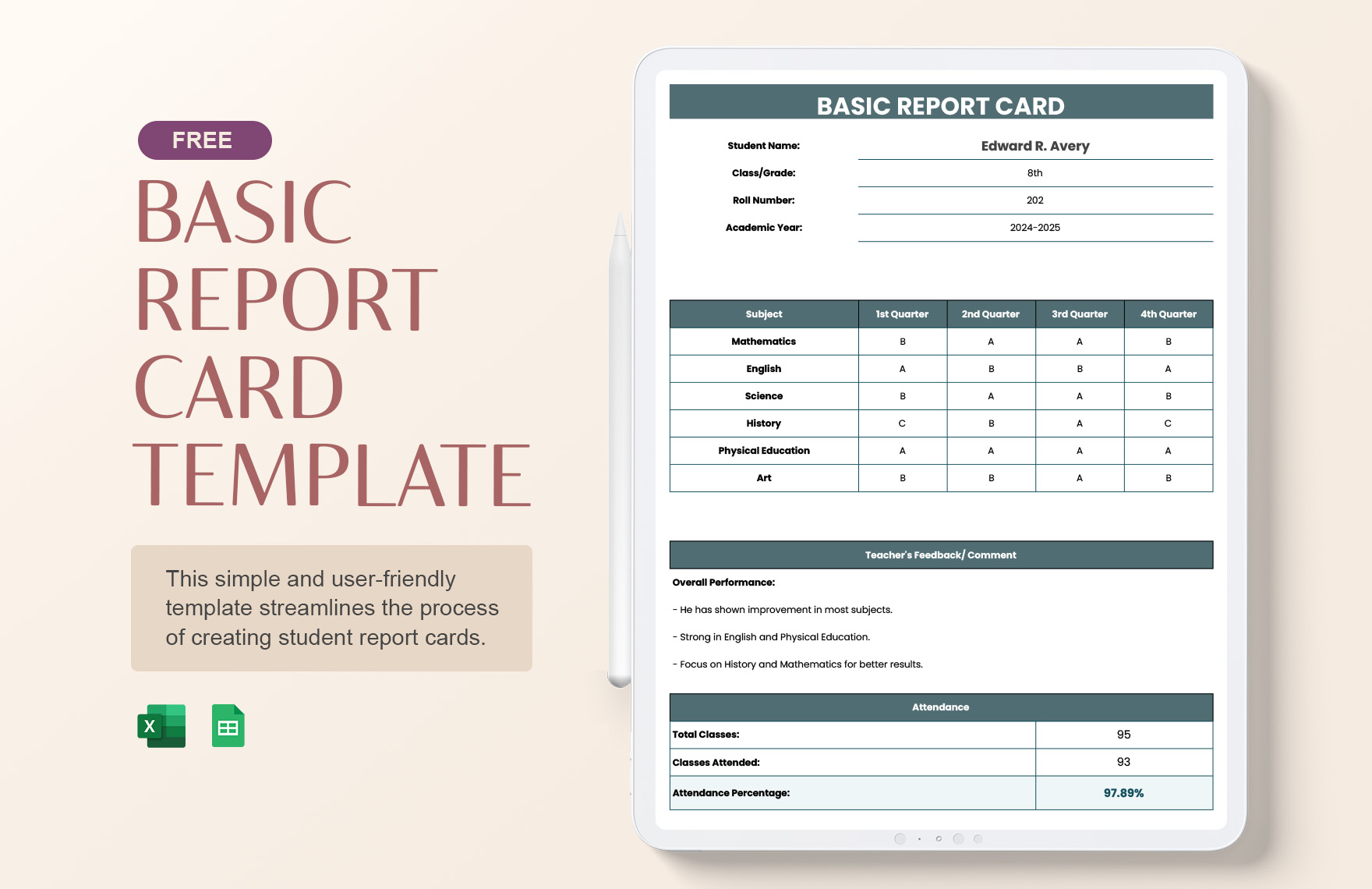 Report Card Template Excel - Infoupdate.org