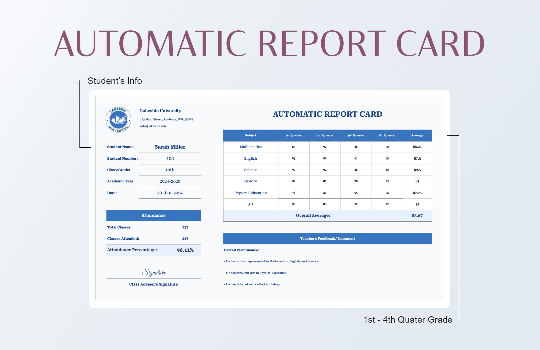 Automatic Report Card Template
