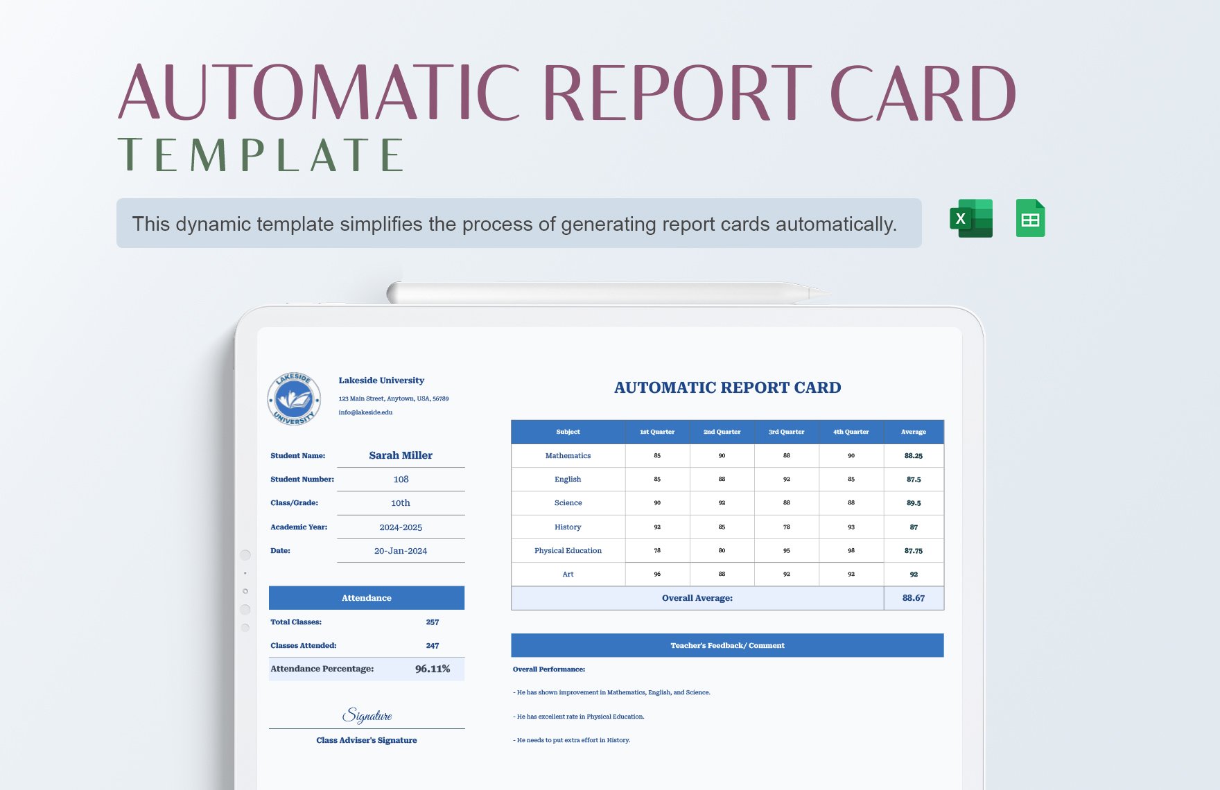 Automatic Report Card Template