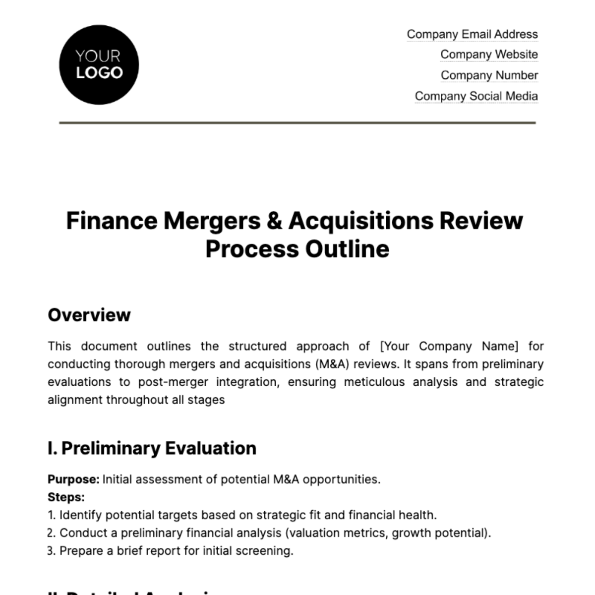 Free Finance Mergers & Acquisitions Review Process Outline Template