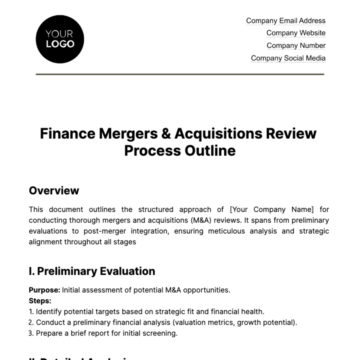 Finance Mergers & Acquisitions Review Process Outline Template - Edit Online & Download