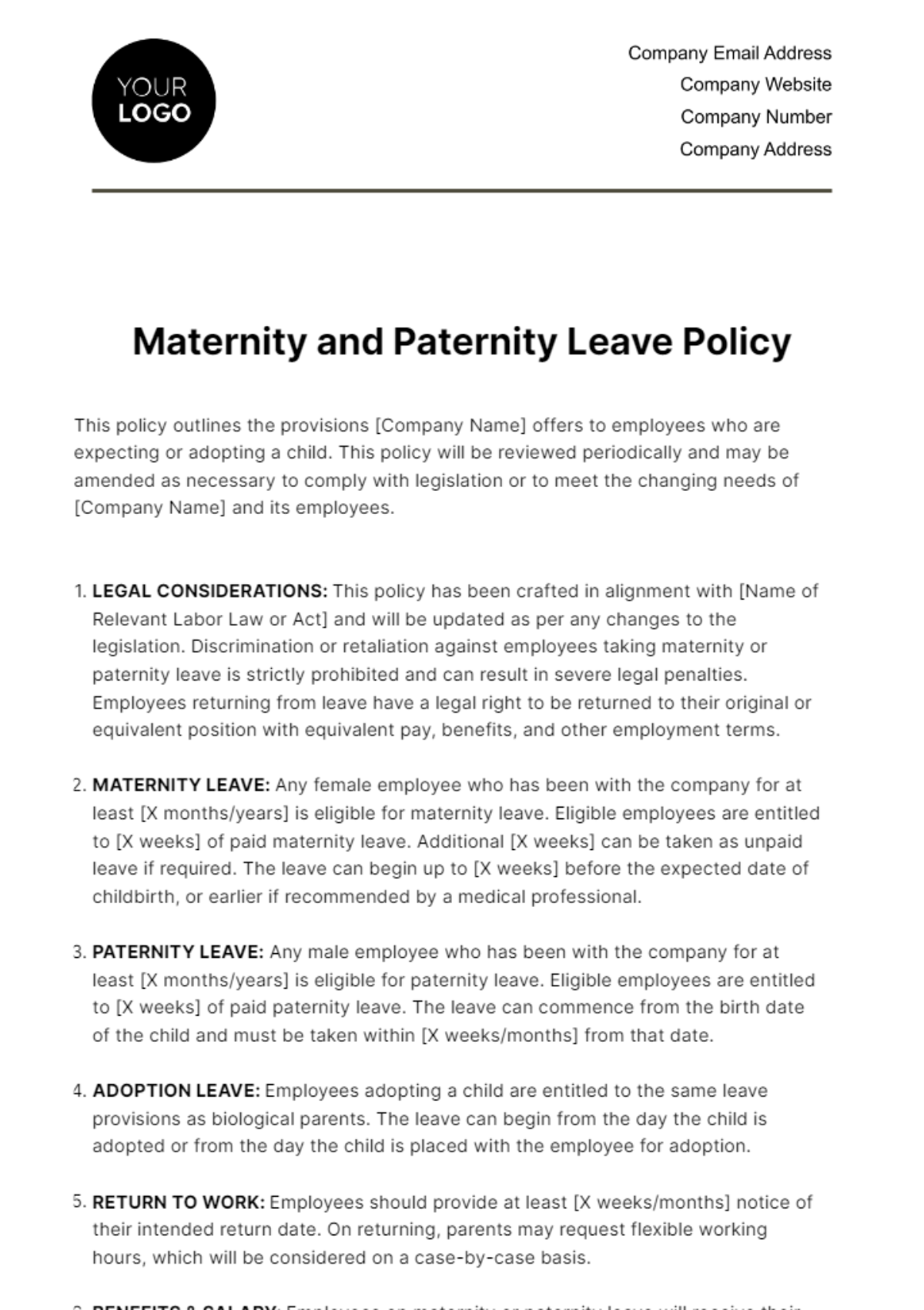 Maternity and Paternity Leave Policy HR Template