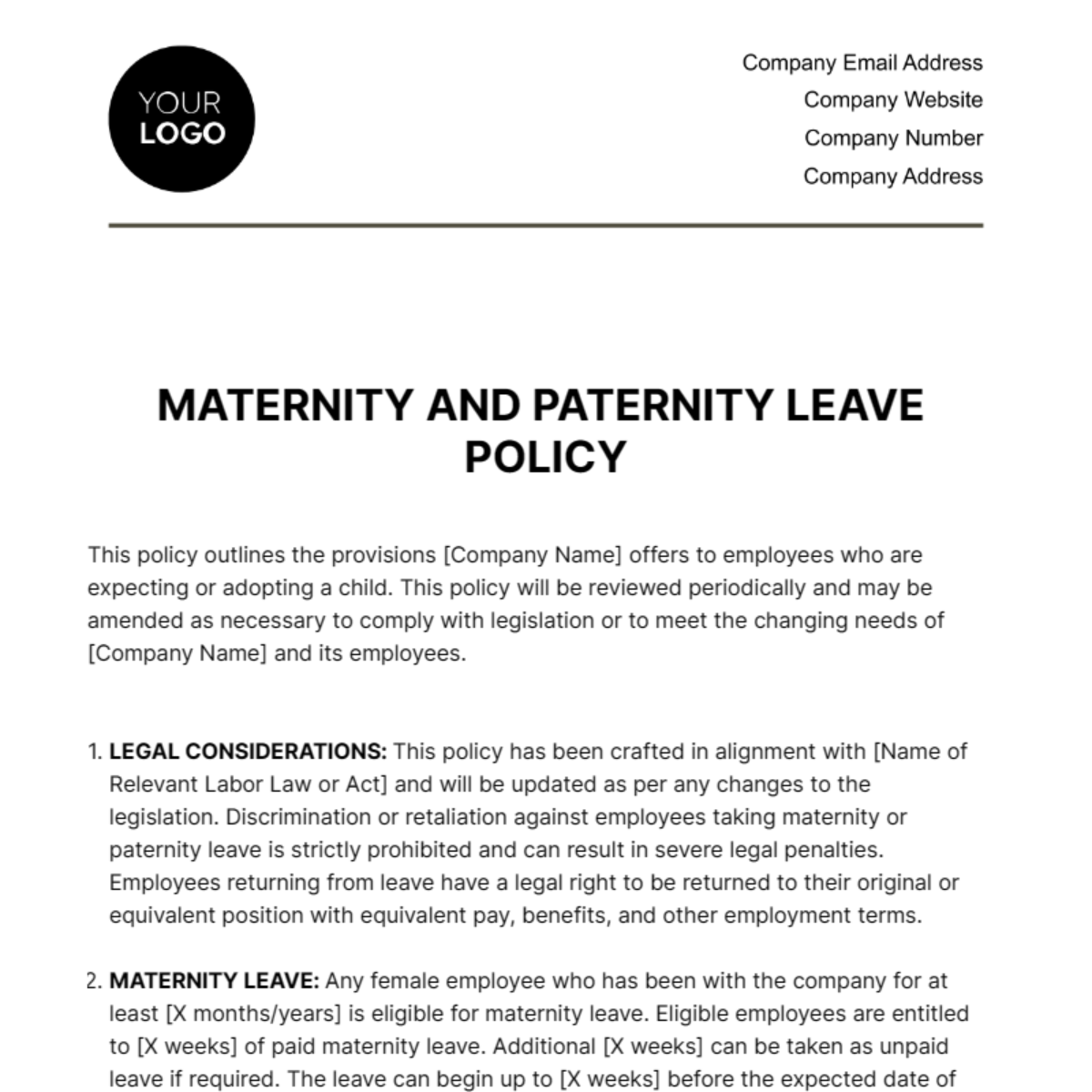 Maternity and Paternity Leave Policy HR Template - Edit Online