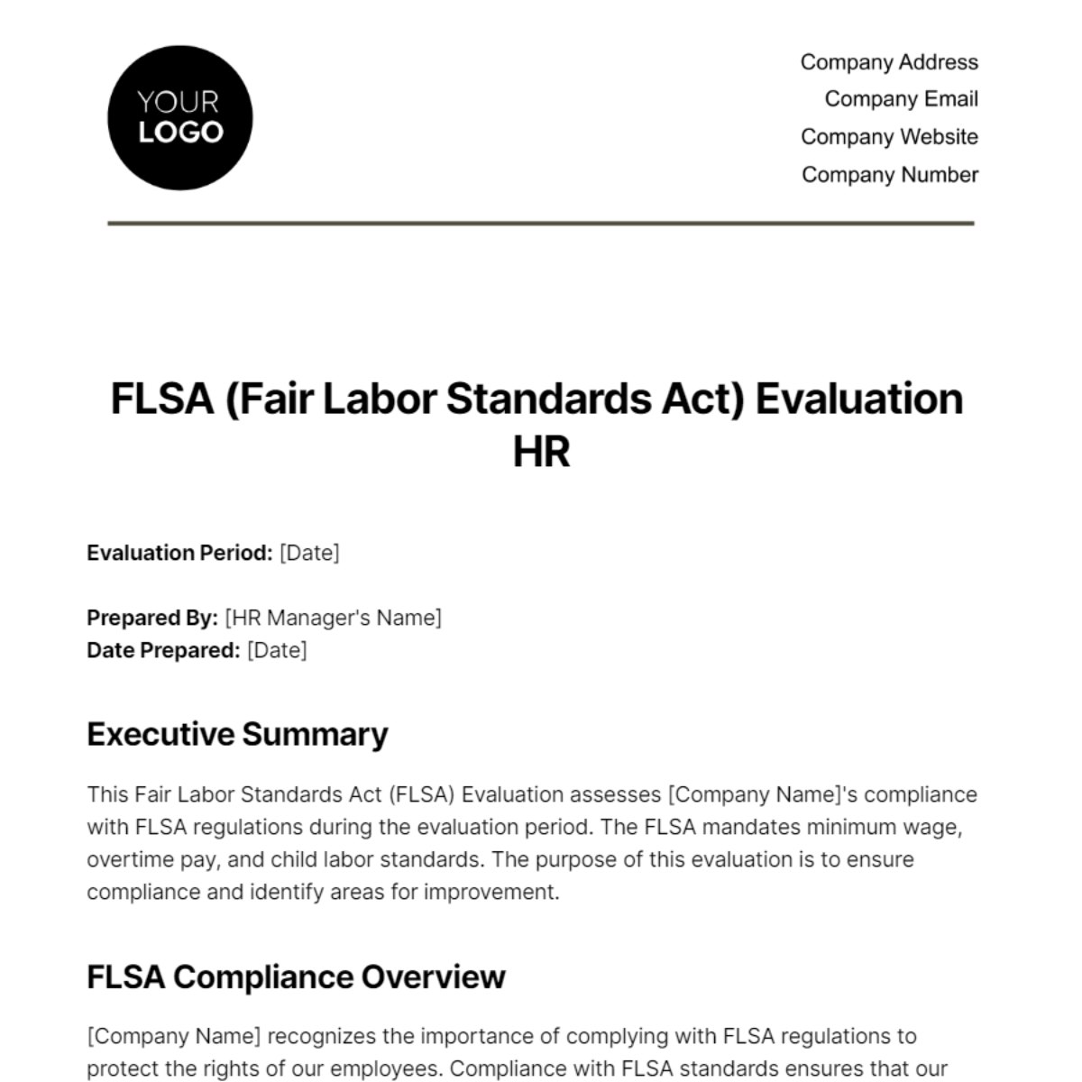 Free FLSA (Fair Labor Standards Act) Evaluation HR Template