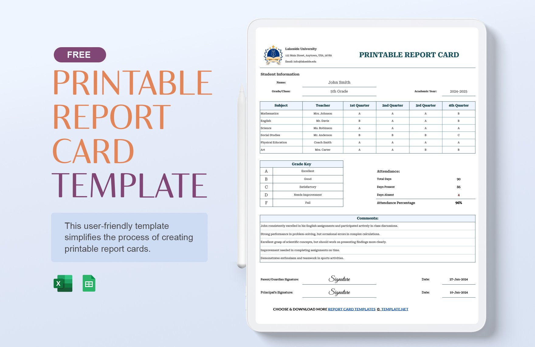 Printable Report Card Template