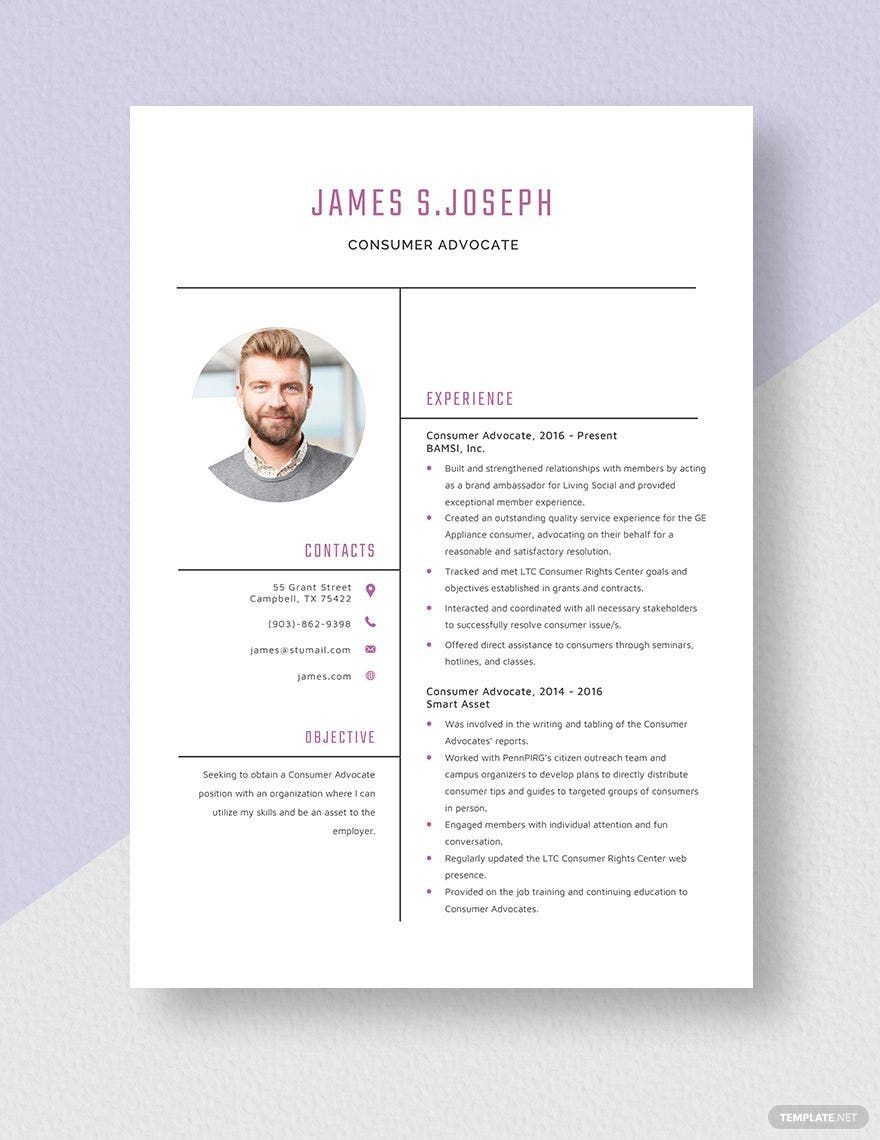 Consumer Advocate Resume in Word, Apple Pages