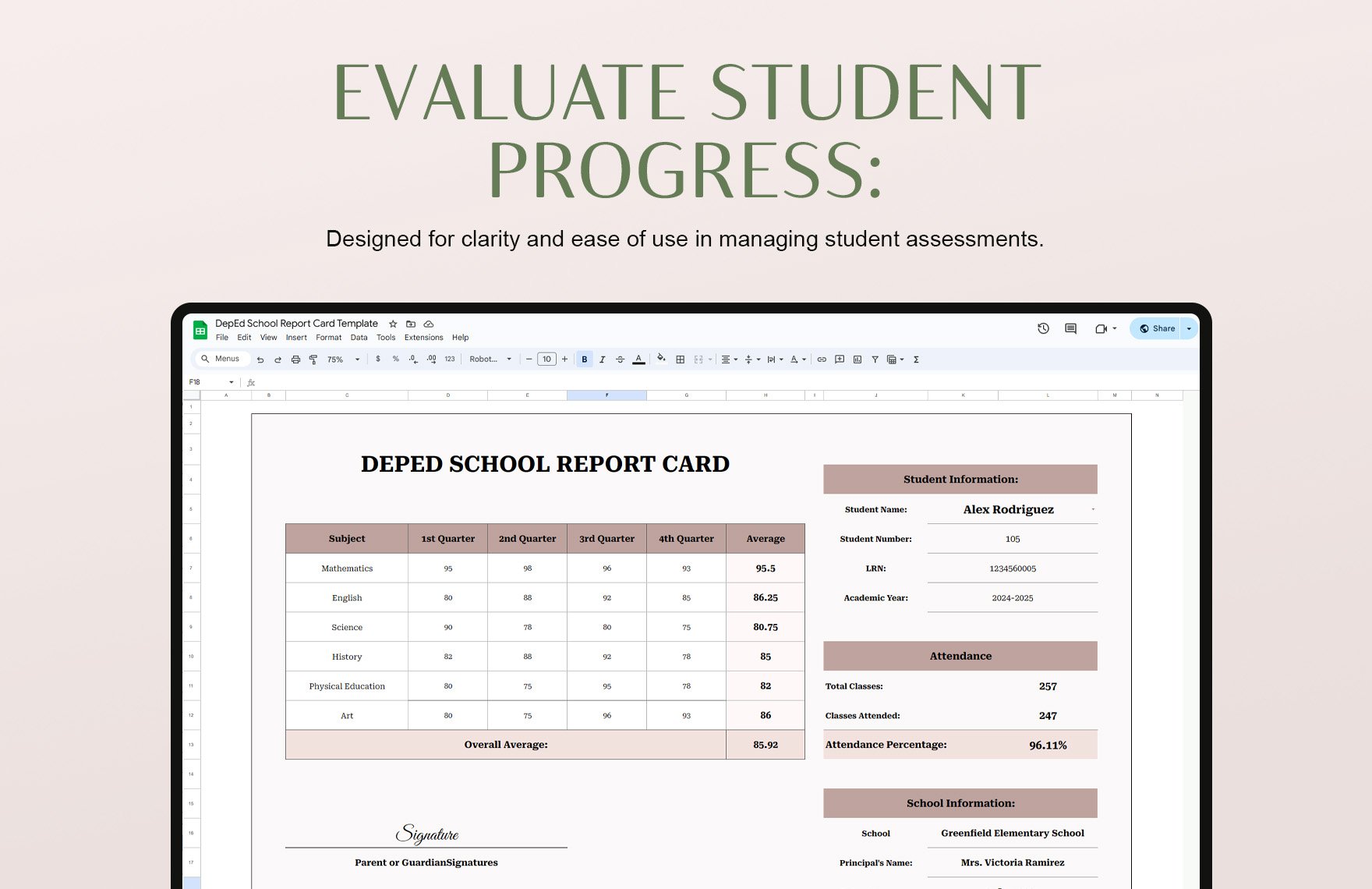 DepEd School Report Card Template
