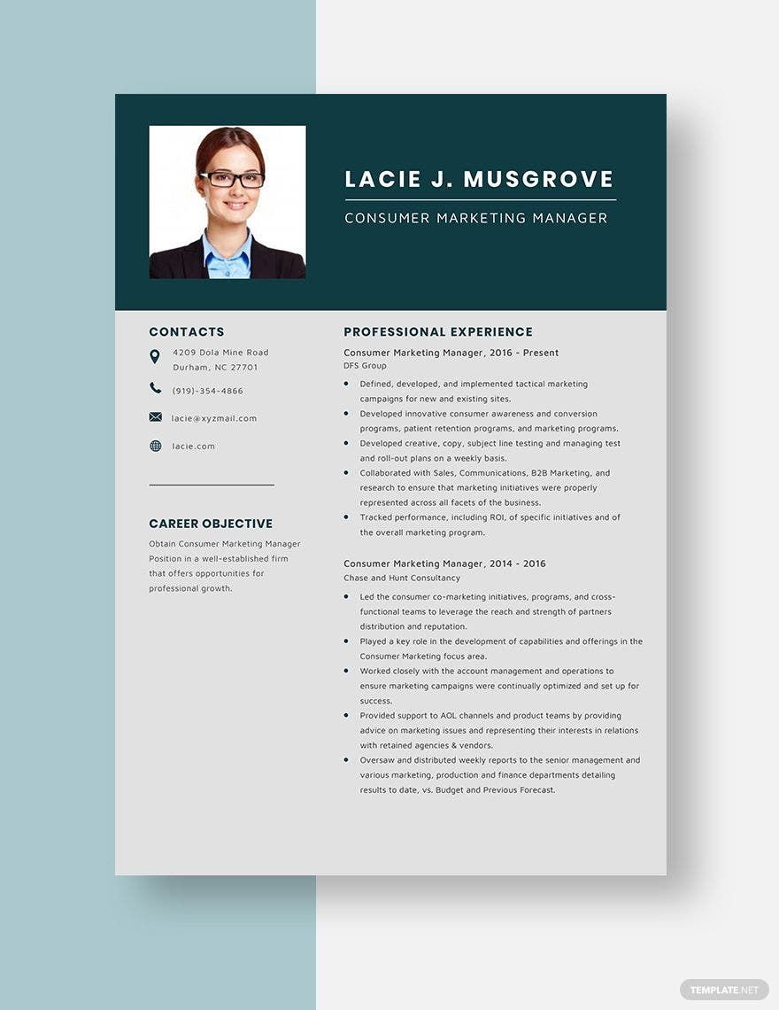 Consumer Marketing Manager Resume Template