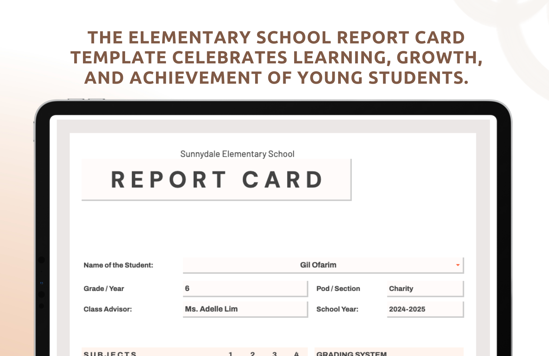 Elementary School Report Card Template