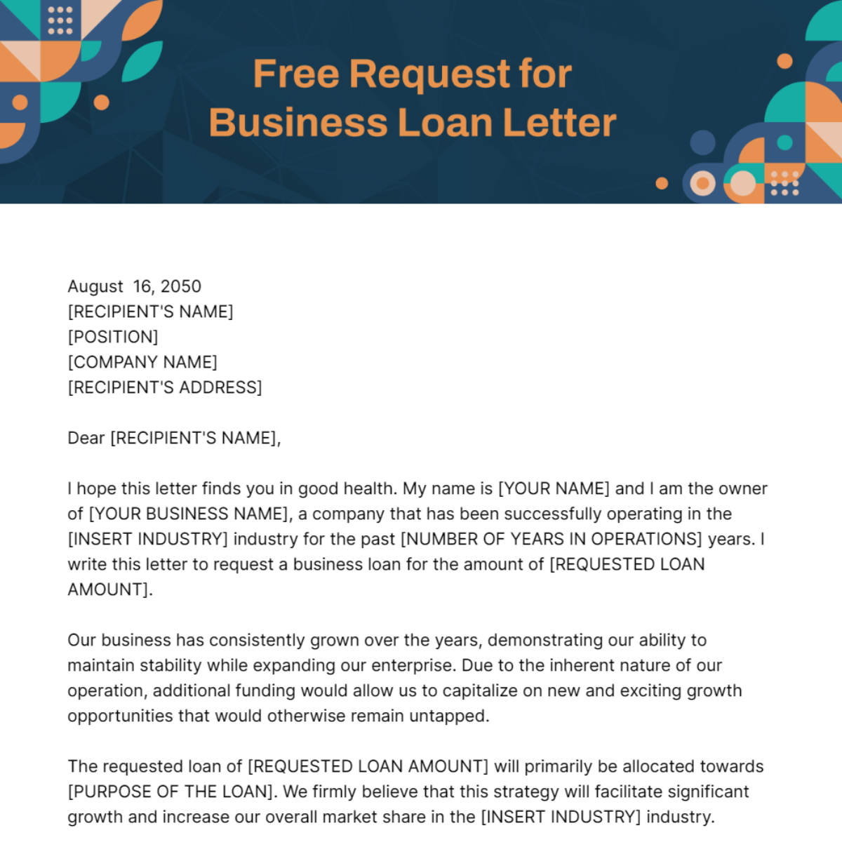 Request for Business Loan Letter Template