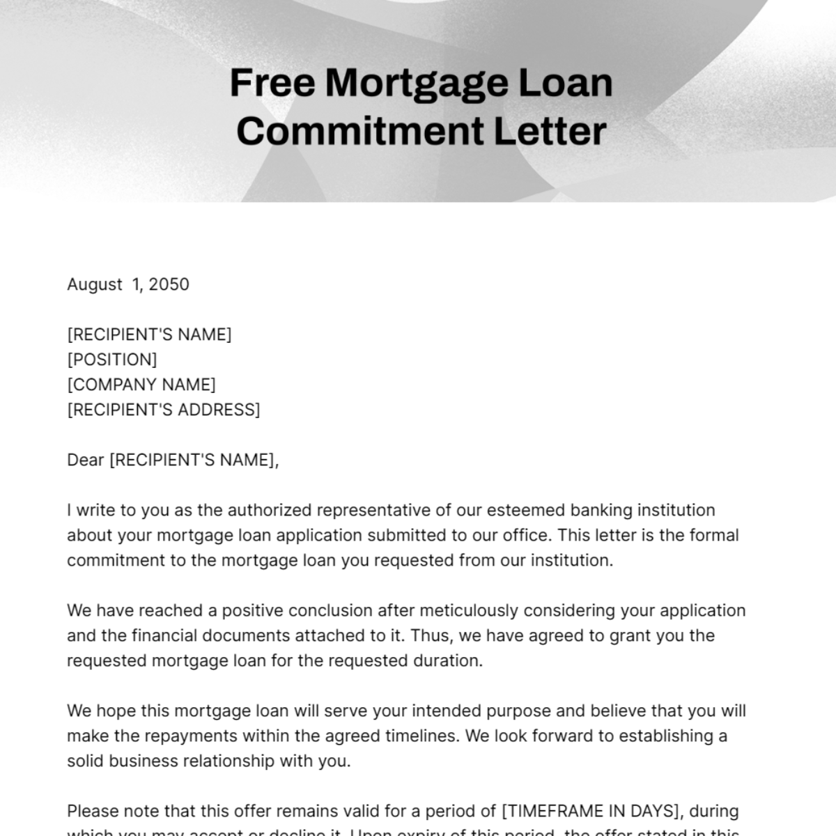 Mortgage Loan Commitment Letter Template