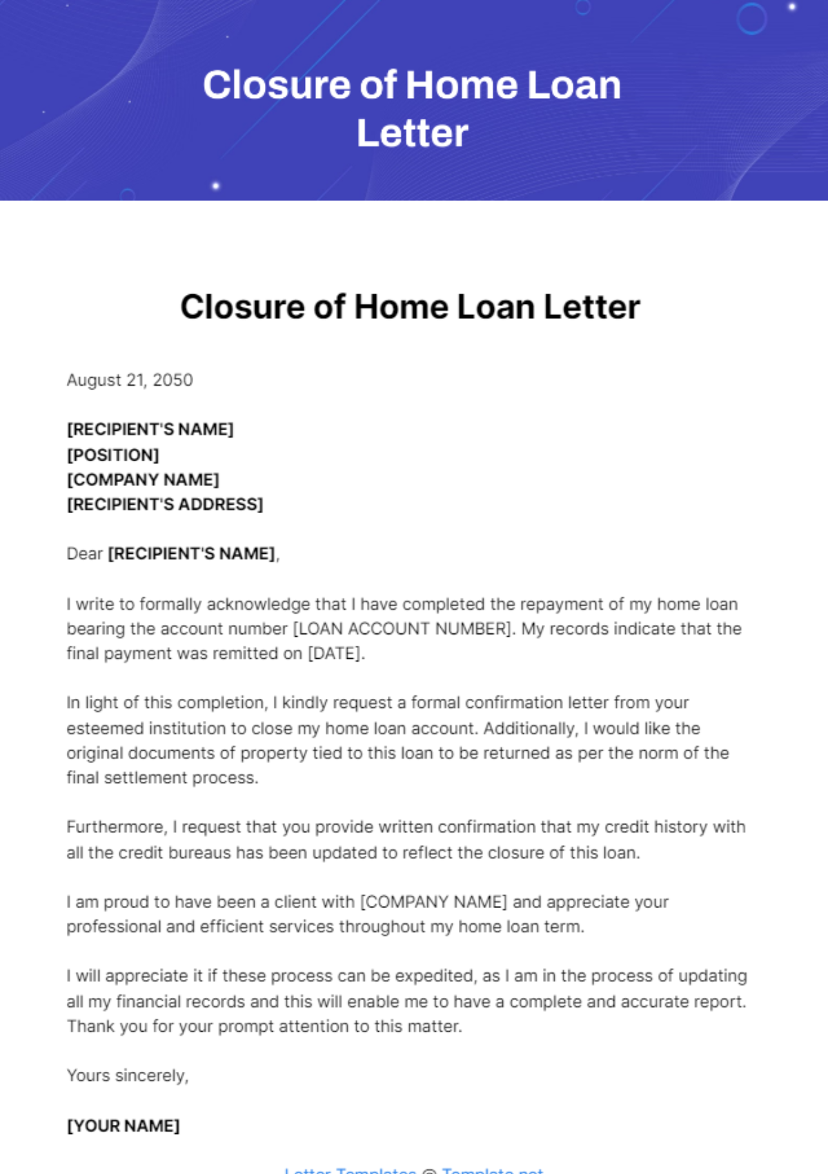 Free Closure of Home Loan Letter Template