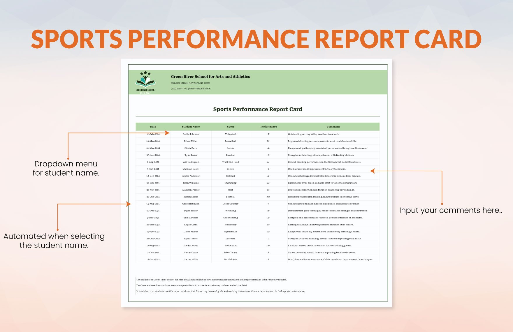 Sports Performance Report Card Template