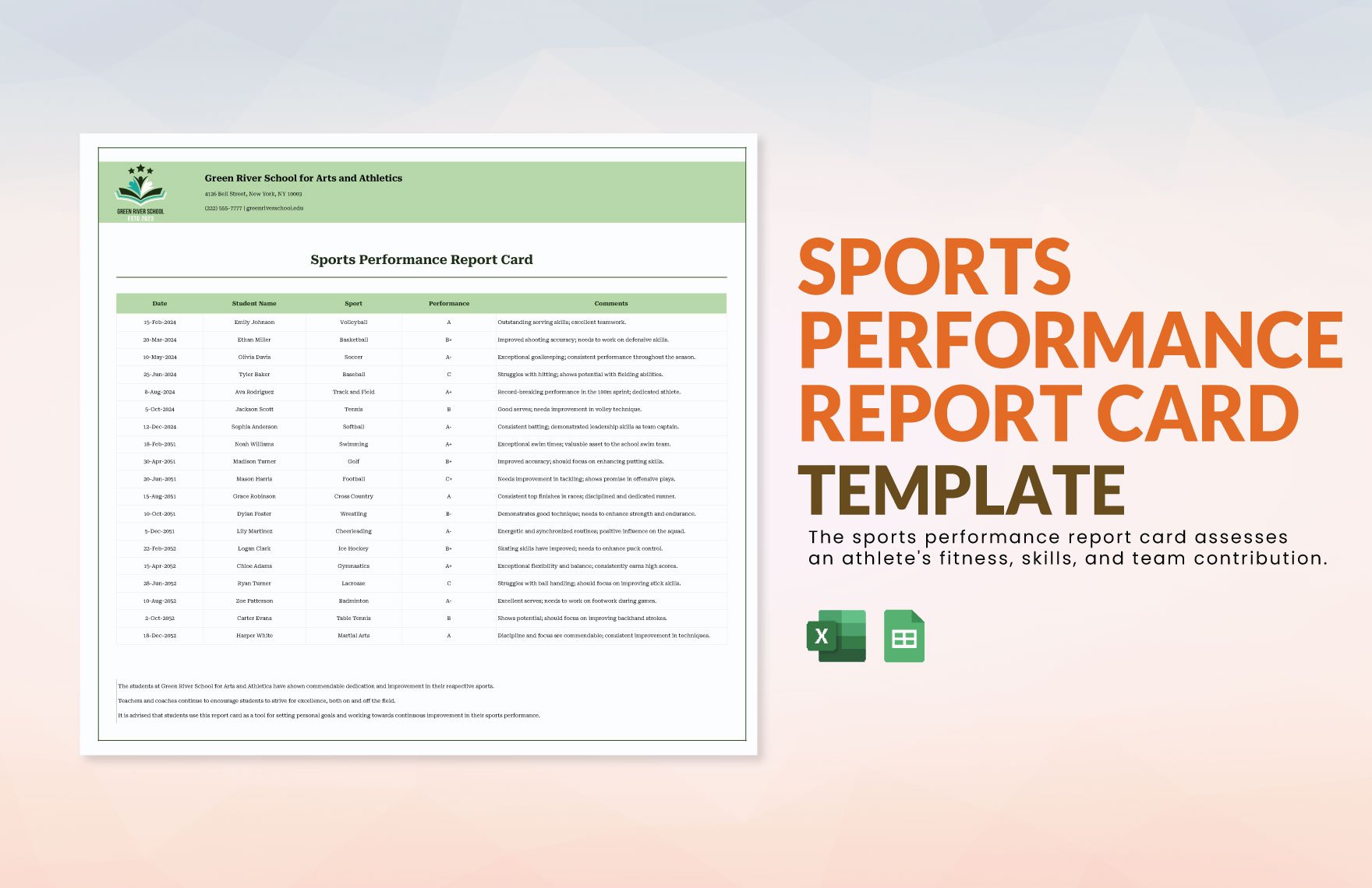 Sports Performance Report Card Template