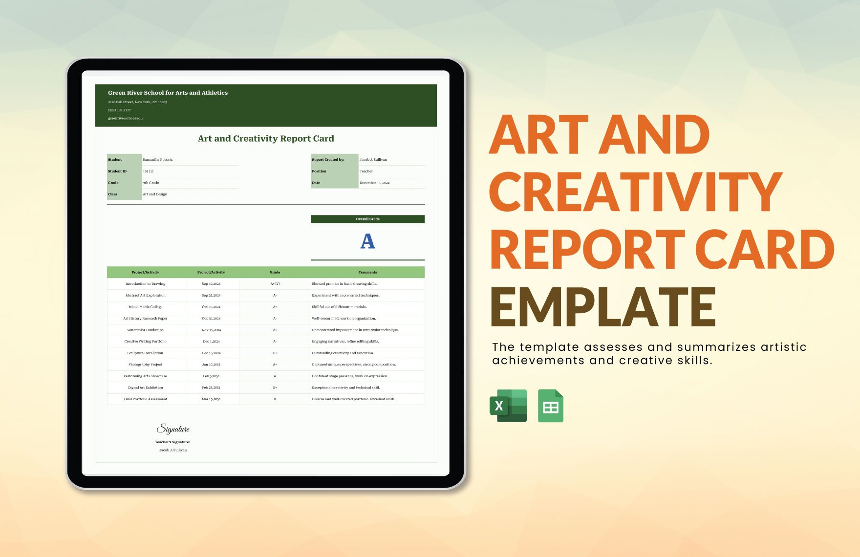 Art and Creativity Report Card Template