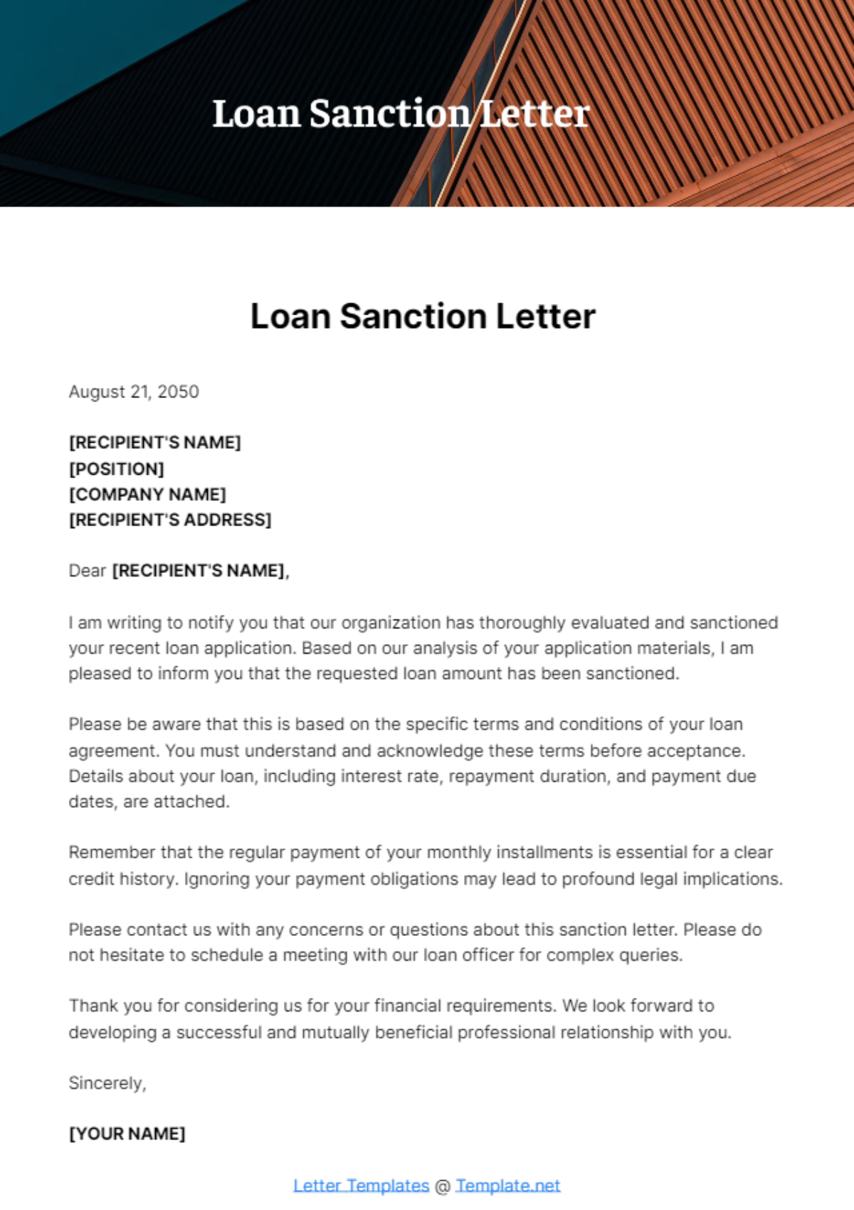 Free Loan Sanction Letter Template