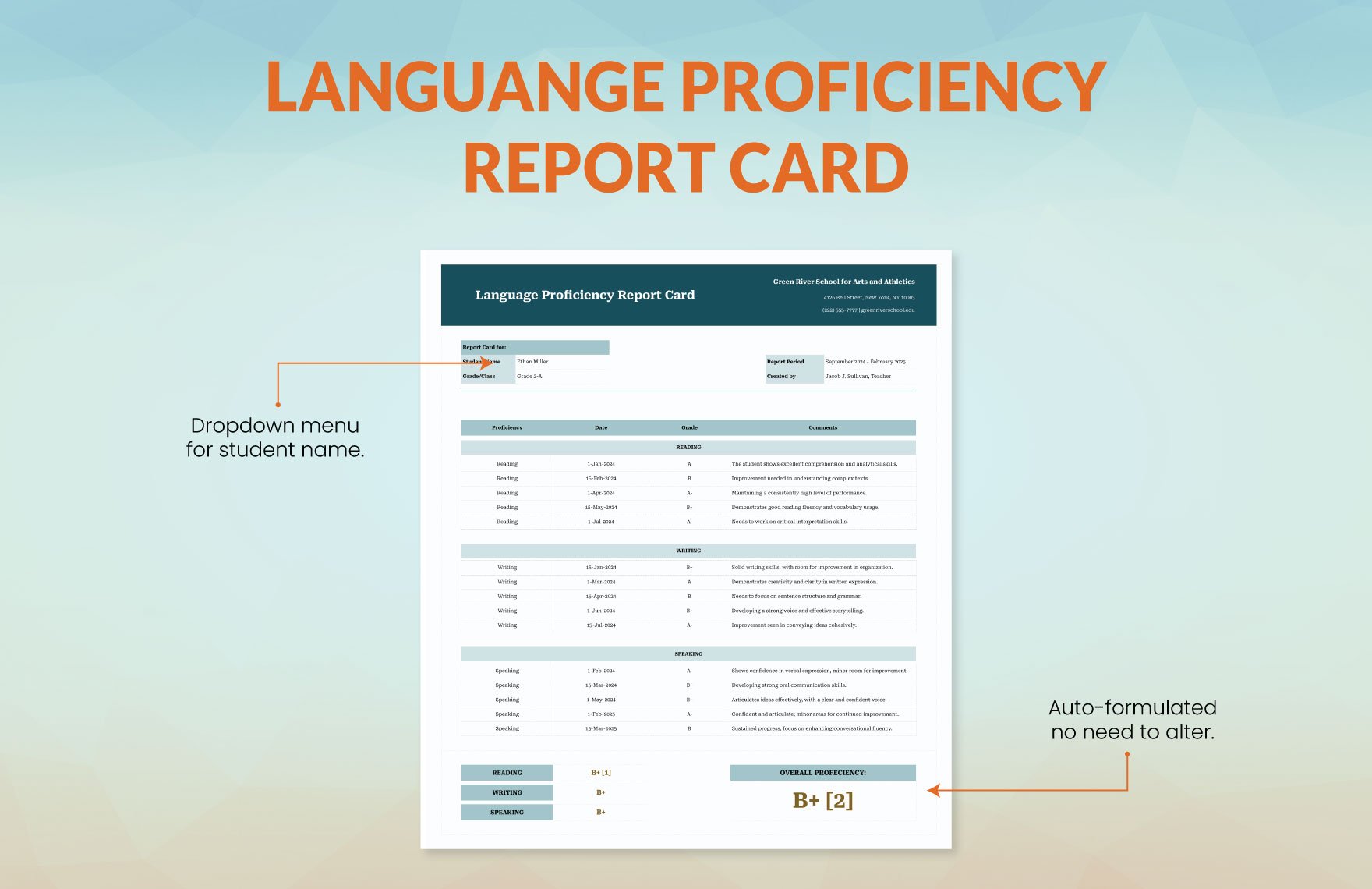 Languange Proficiency Report Card Template