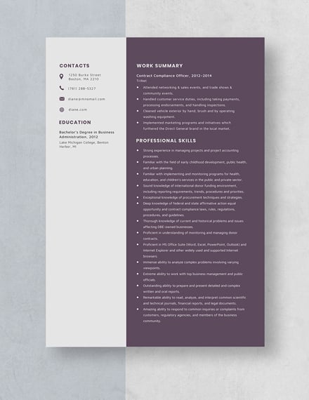 Contract Compliance Officer Resume Template