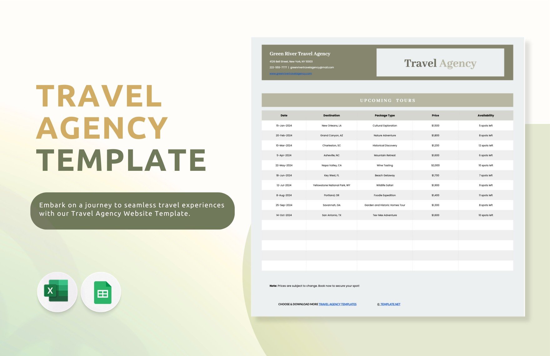 Travel Agency Template in Excel, Google Sheets