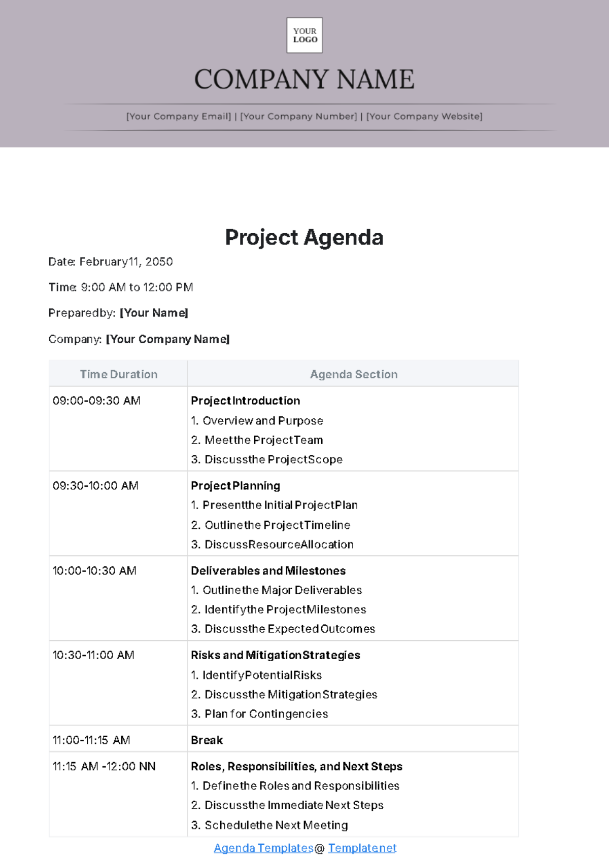 Project Agenda Outline Template - Edit Online & Download