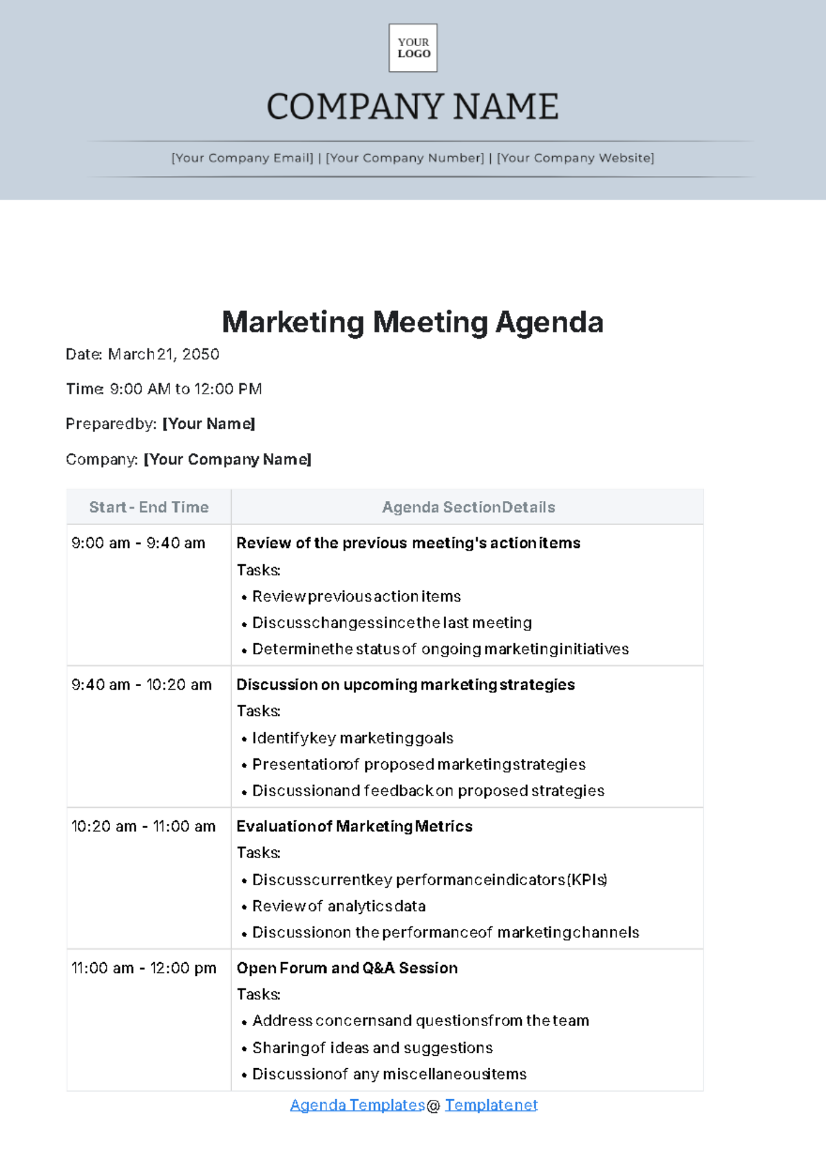 Aesthetic Marketing Meeting Agenda Template - Edit Online & Download