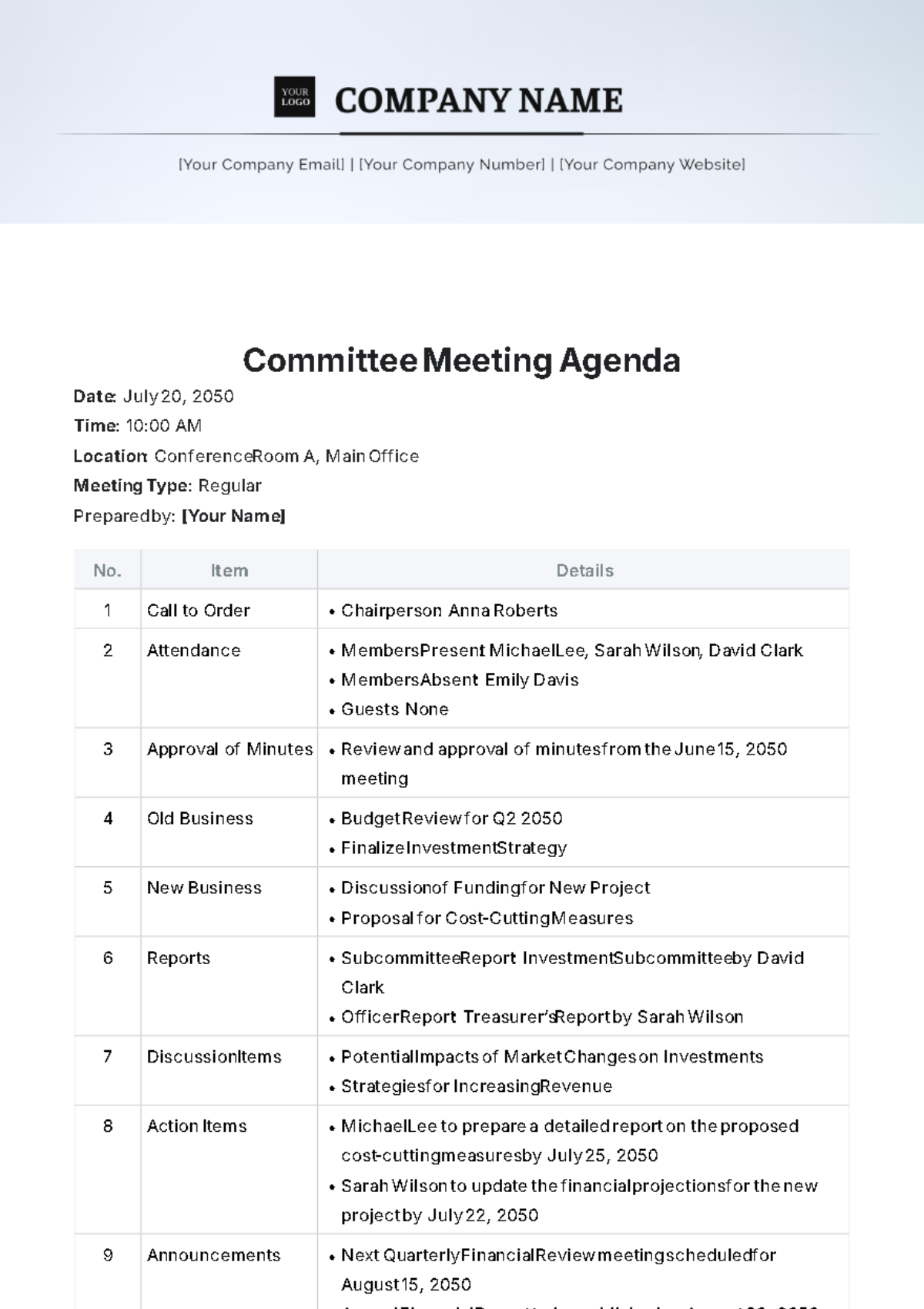 Committee Meeting Agenda Template - Edit Online & Download