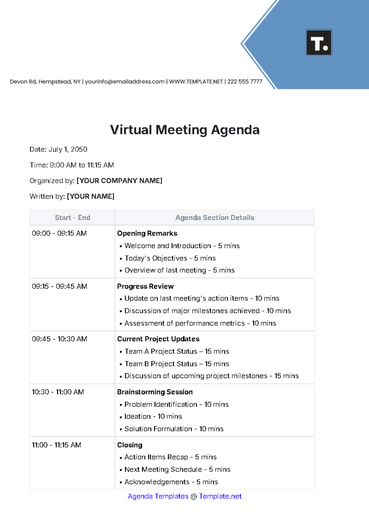 Virtual Meeting Agenda Template - Edit Online & Download