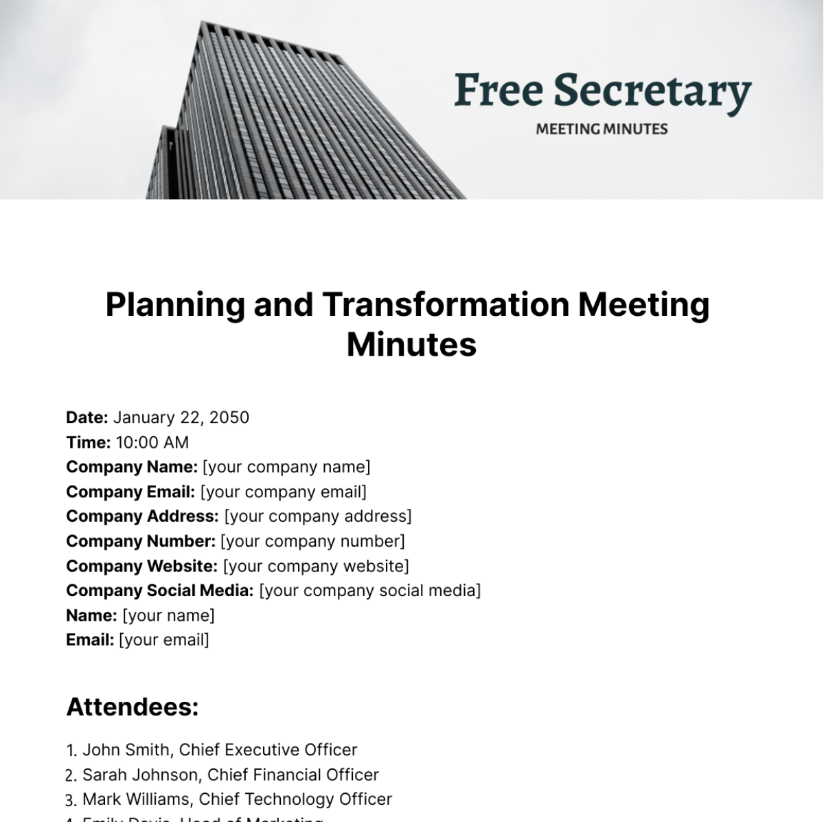 Secretary Meeting Minutes Template