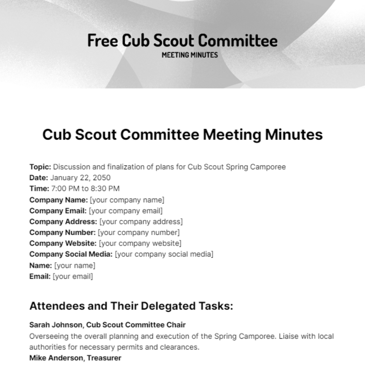 Cub Scout Committee Meeting Minutes Template