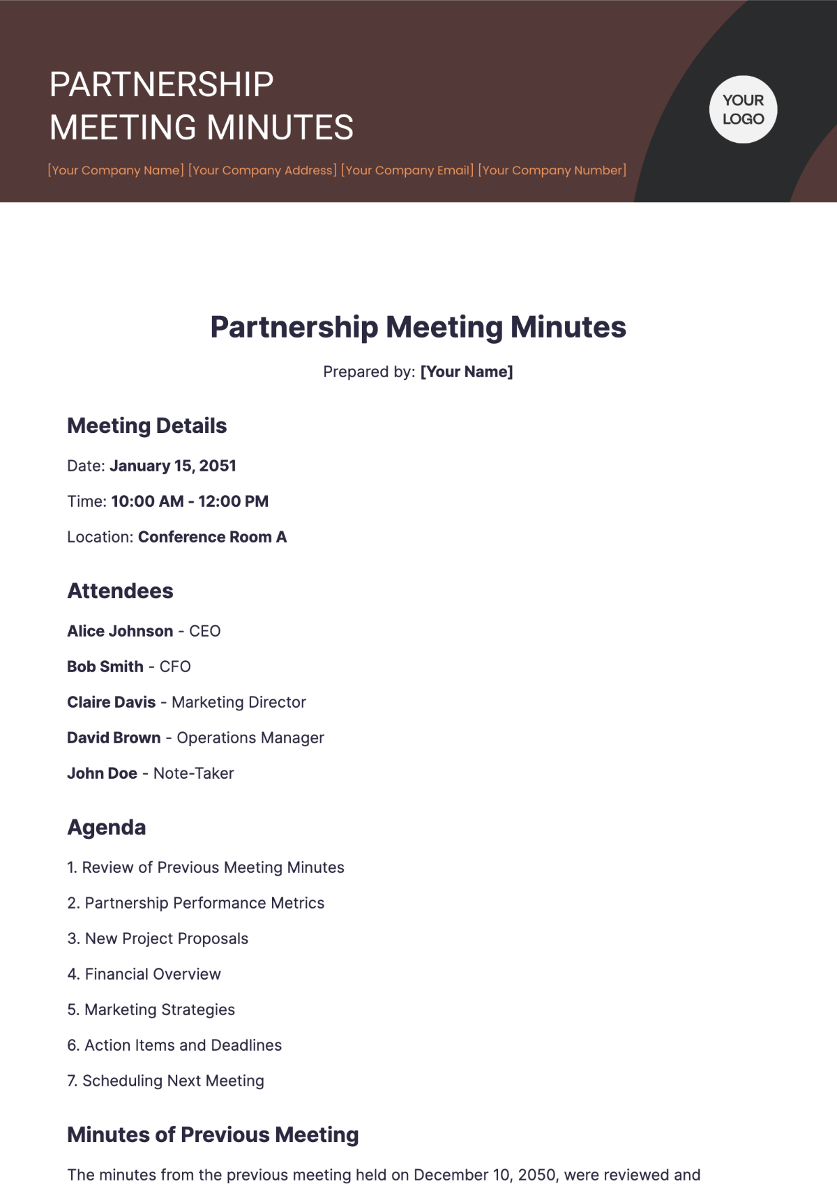 Partnership Meeting Minutes Template - Edit Online & Download