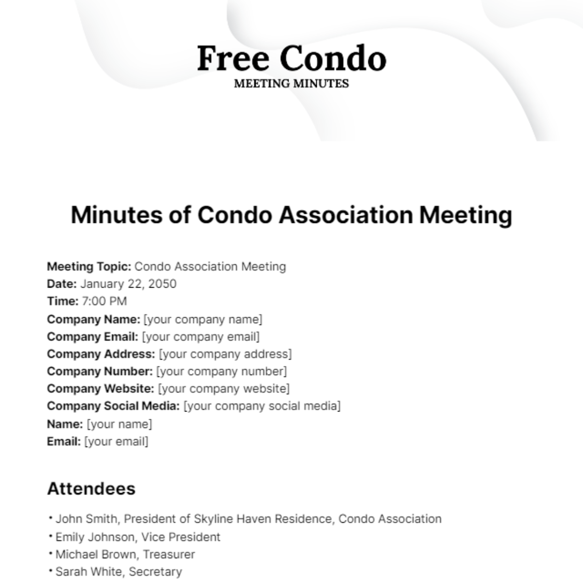Condo Meeting Minutes Template