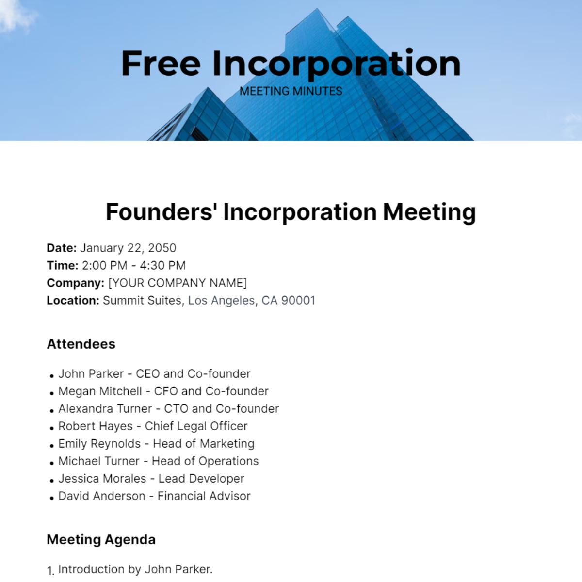 Incorporation Meeting Minutes Template