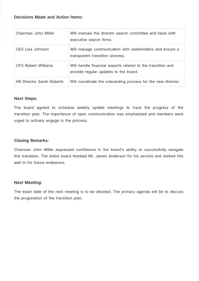 Free Minutes Of Meeting Resignation Of Director Template to Edit Online