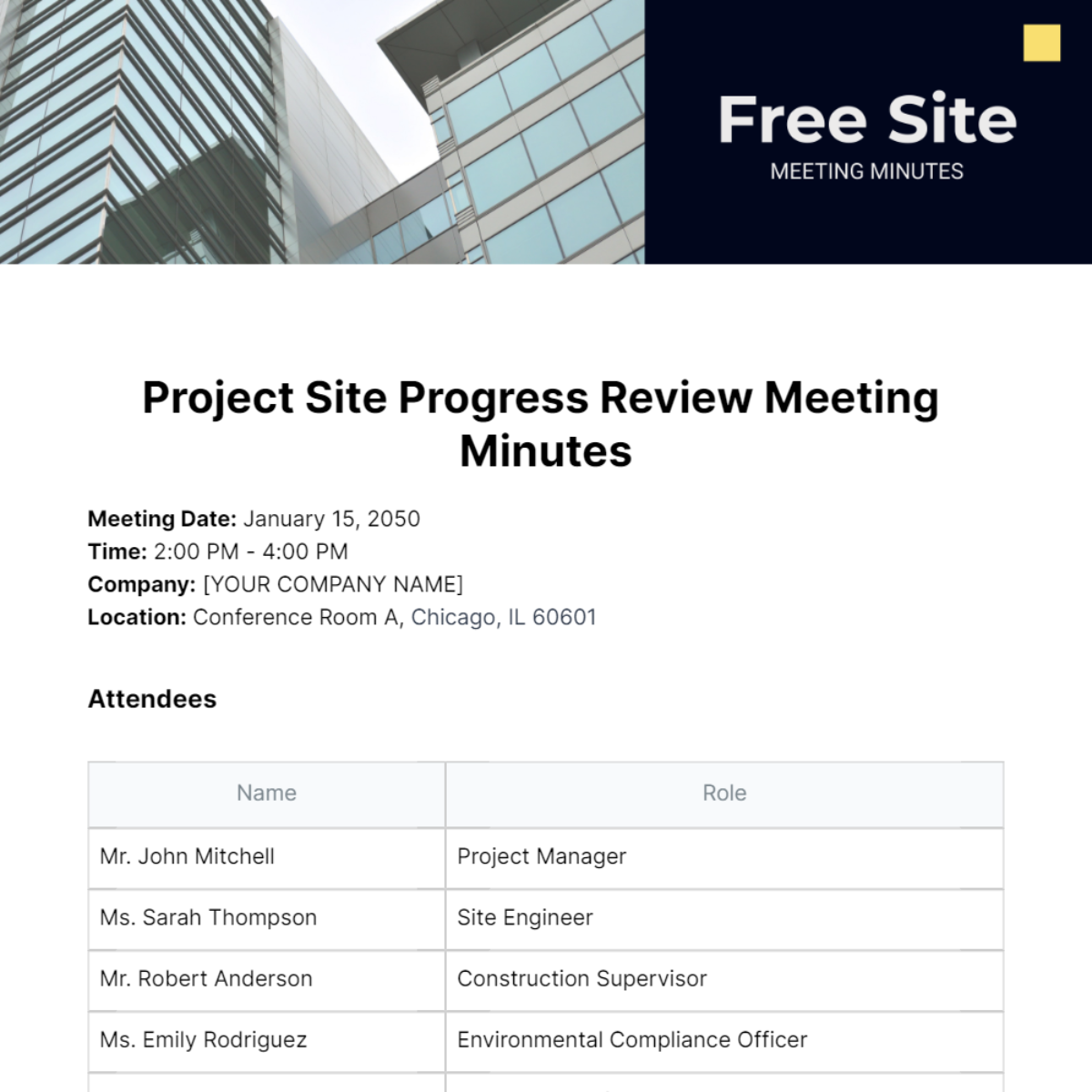 Site Meeting Minutes Template