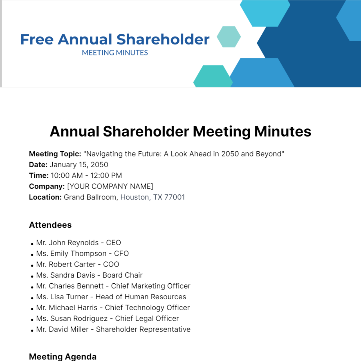 Annual Shareholder Meeting Minutes Template
