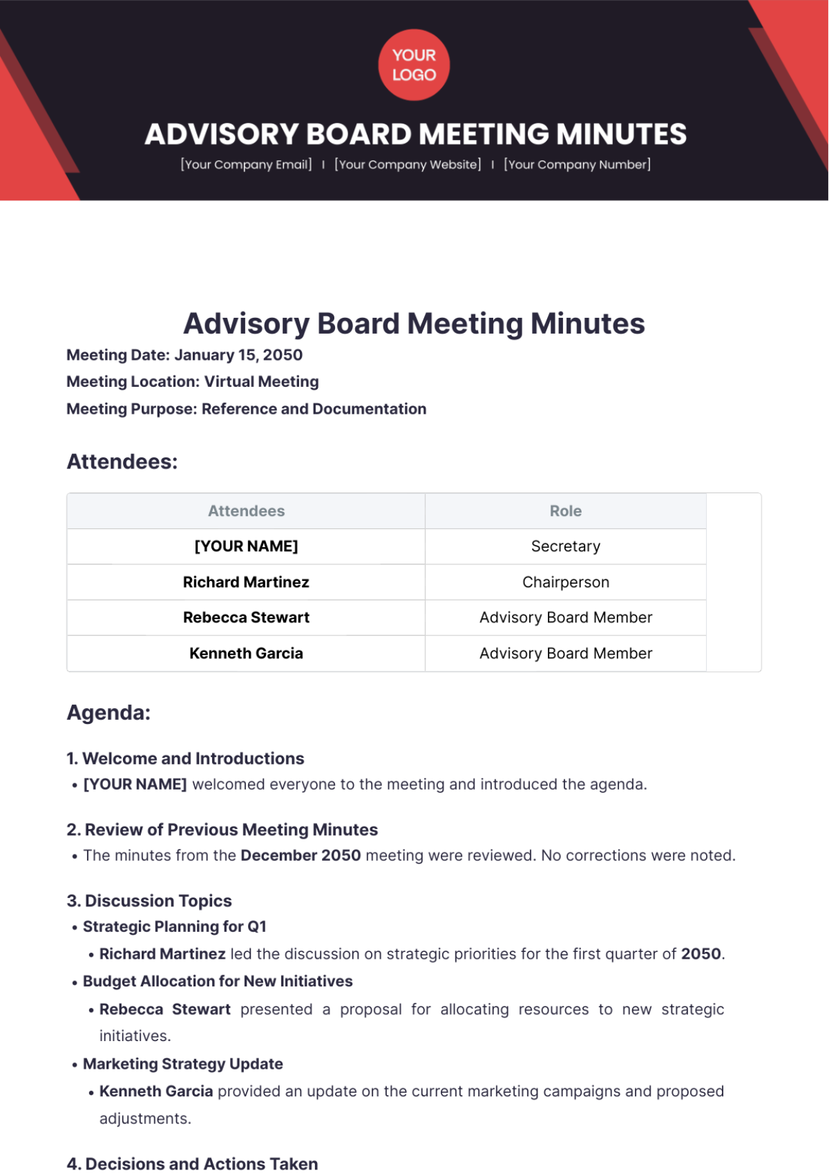 Advisory Board Meeting Minutes Template - Edit Online & Download