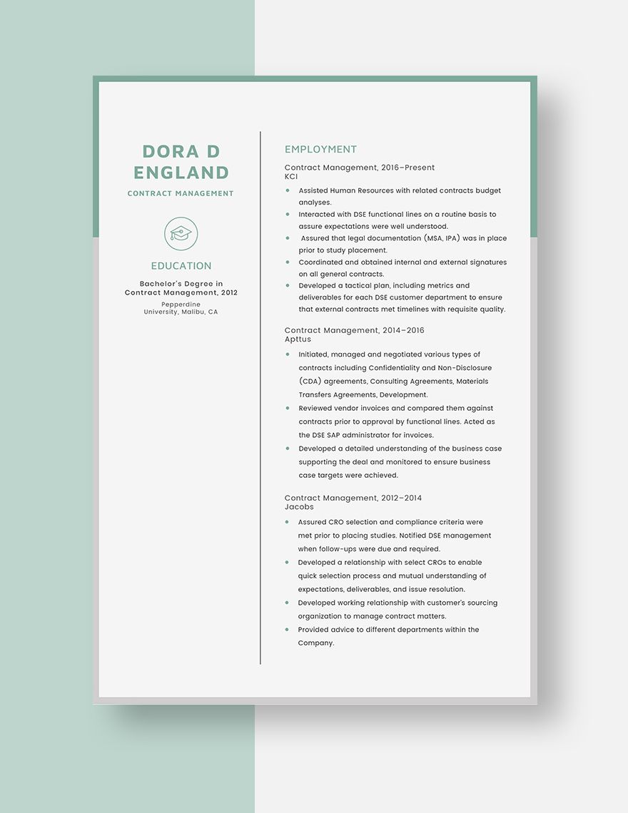 Contract Management Resume